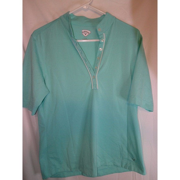 Callaway Golf Polo Shirt Athletic Short Sleeve Button Up Aqua Blue L‎ - Picture 1 of 3